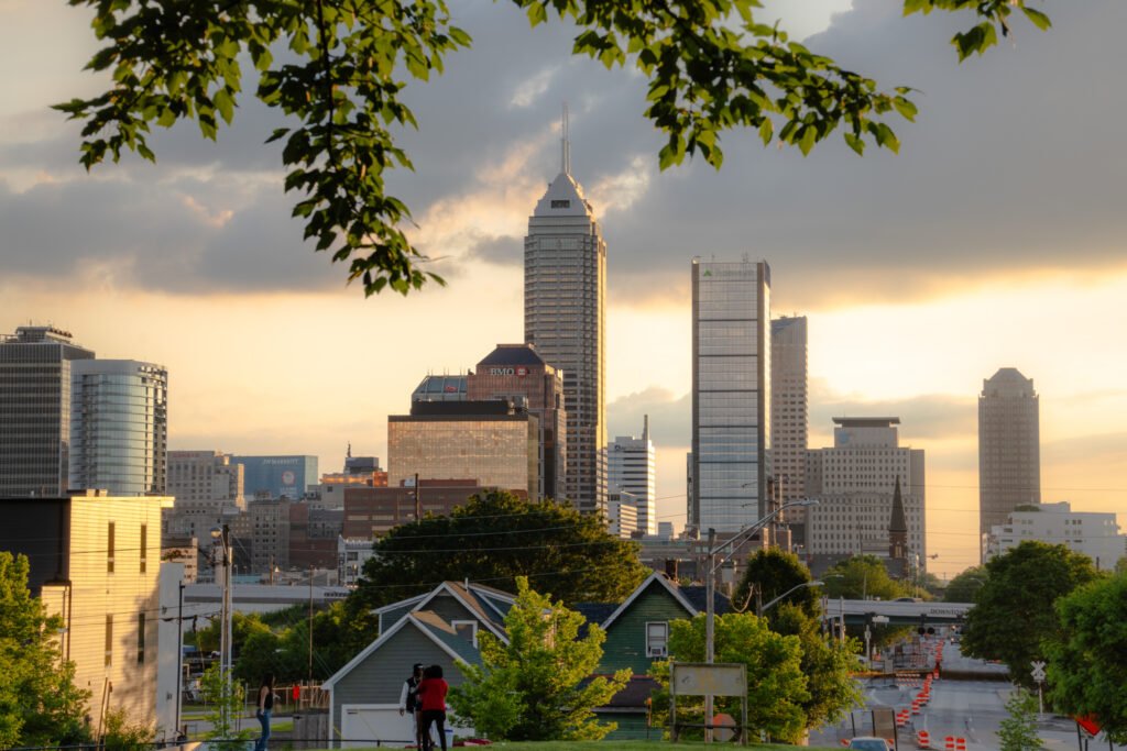 Photograph by Anant Batgali of Indy skyline at sunset as seen from Highland Park